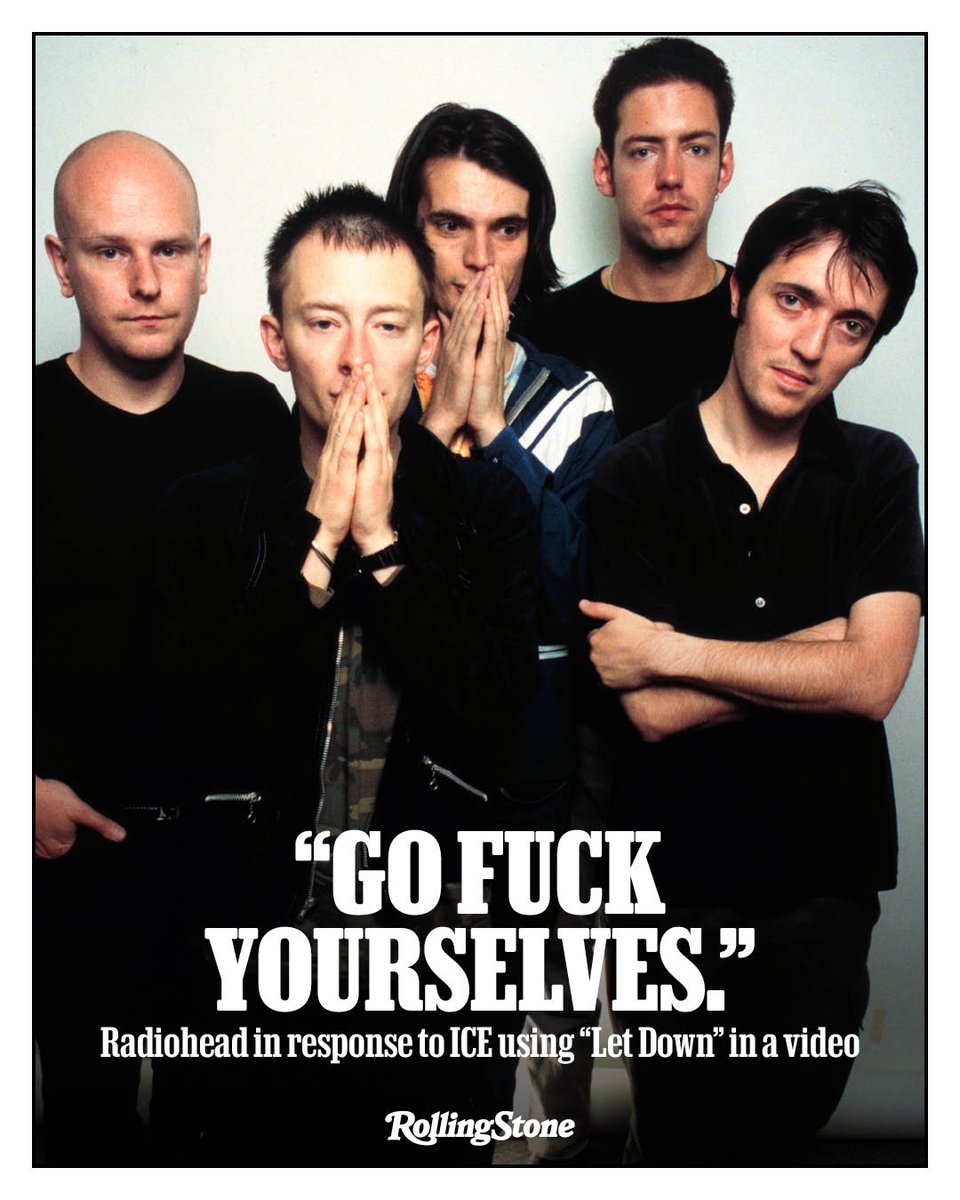 Radiohead are demanding that the ICE social media account remove a video featuring a version of the band’s OK Computer song, “Let Down.” 

"this song means a lot to us and other people, and you don’t get to appropriate it without a fight.”