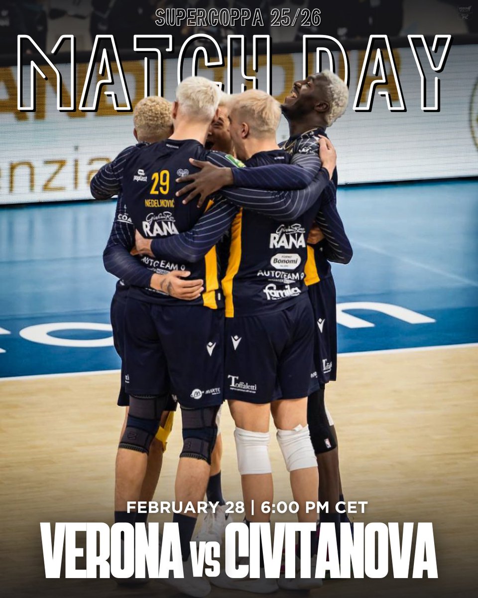 Micah11_Gallery's tweet image. Semi-Final — Del Monte Supercoppa

⚔️: Rana Verona 🆚 Cucine Lube Civitanova
🗓️: February 28 | ⏰ 6:00 PM CET

#NoiVerona 💛💙