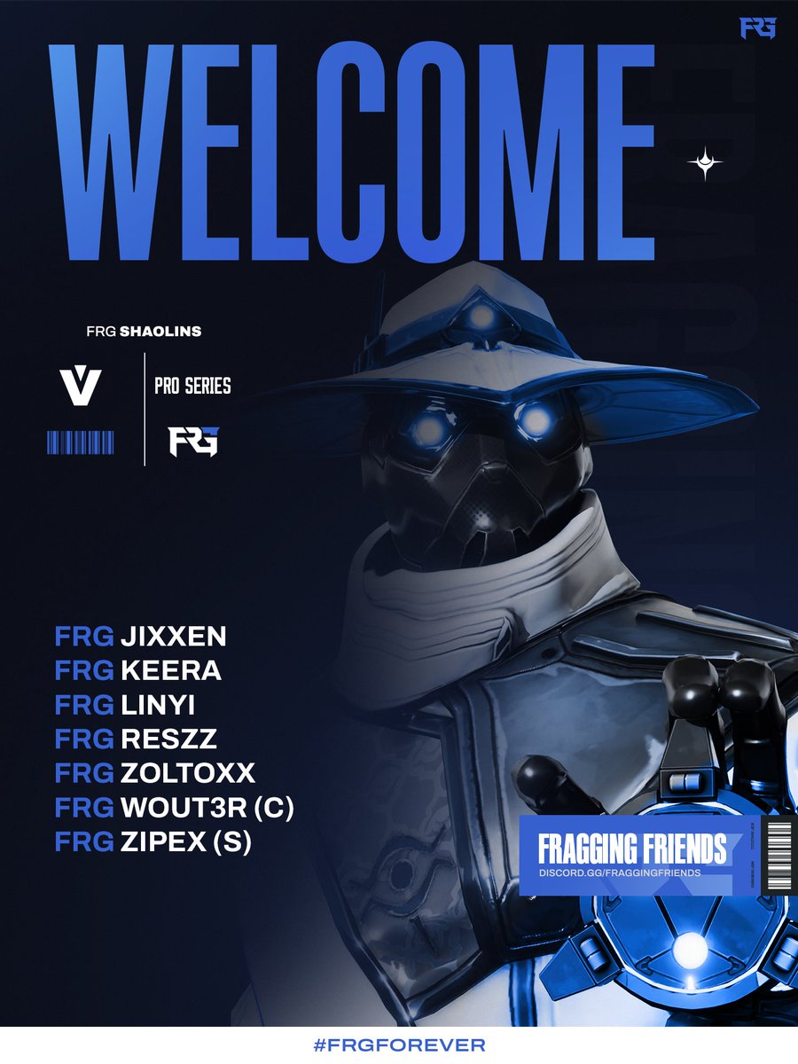 FraggingFriends's tweet photo. The Shaolins are back with a new look for @projectvgg Relegation...

Please welcome:
🇩🇪 @Jixxen_vl 
🇦🇹 @LinyiVal 
🇩🇪 @zkeeraa 
🇵🇱 @reszz24 
🇬🇧 @Zoltox1 
🇧🇪 @Wout3rrrrr (C)
🇸🇮 @vlrzipex (S)

Let's get it boys. #FRGForever https://t.co/iqv1IWyPZ1