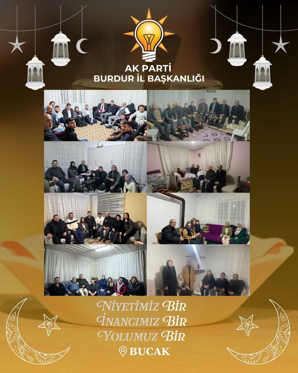 mustafaozboyaci's tweet photo. 📍Bucak
📍Merkez/Taşkapı Köyü

MKYK Üyemiz Mahmut Eminmollaoğlu, Milletvekilimiz Mustafa Oğuz, İlçe Başkanımız Osman Taşkın, İl Genel Meclis Üyemiz Volkan Mengi ve İl–İlçe teşkilatlarımızla birlikte Bucak’ta 8 kıymetli ailemizin Gönül Sofrasına misafir olduk. Akabinde 8 hanemizde Gönül Çayı programımız kapsamında hemşehrilerimizle hasbihal ettik.

Ayrıca İl Yönetim Kurulu Üyelerimiz;  Merkez İlçe Başkanımız Hüseyin Okan, Milletvekilimiz Adem Korkmaz ve teşkilatlarımızla birlikte 7 kıymetli ailemizin sofrasına konuk oldu.

Ramazan’ın bereketini, muhabbetini ve kardeşliğini hem Bucak’ta hem merkezimizde hep birlikte yaşadık.
Bizleri hanelerinde ağırlayan tüm ailelerimize gönülden teşekkür ediyoruz.