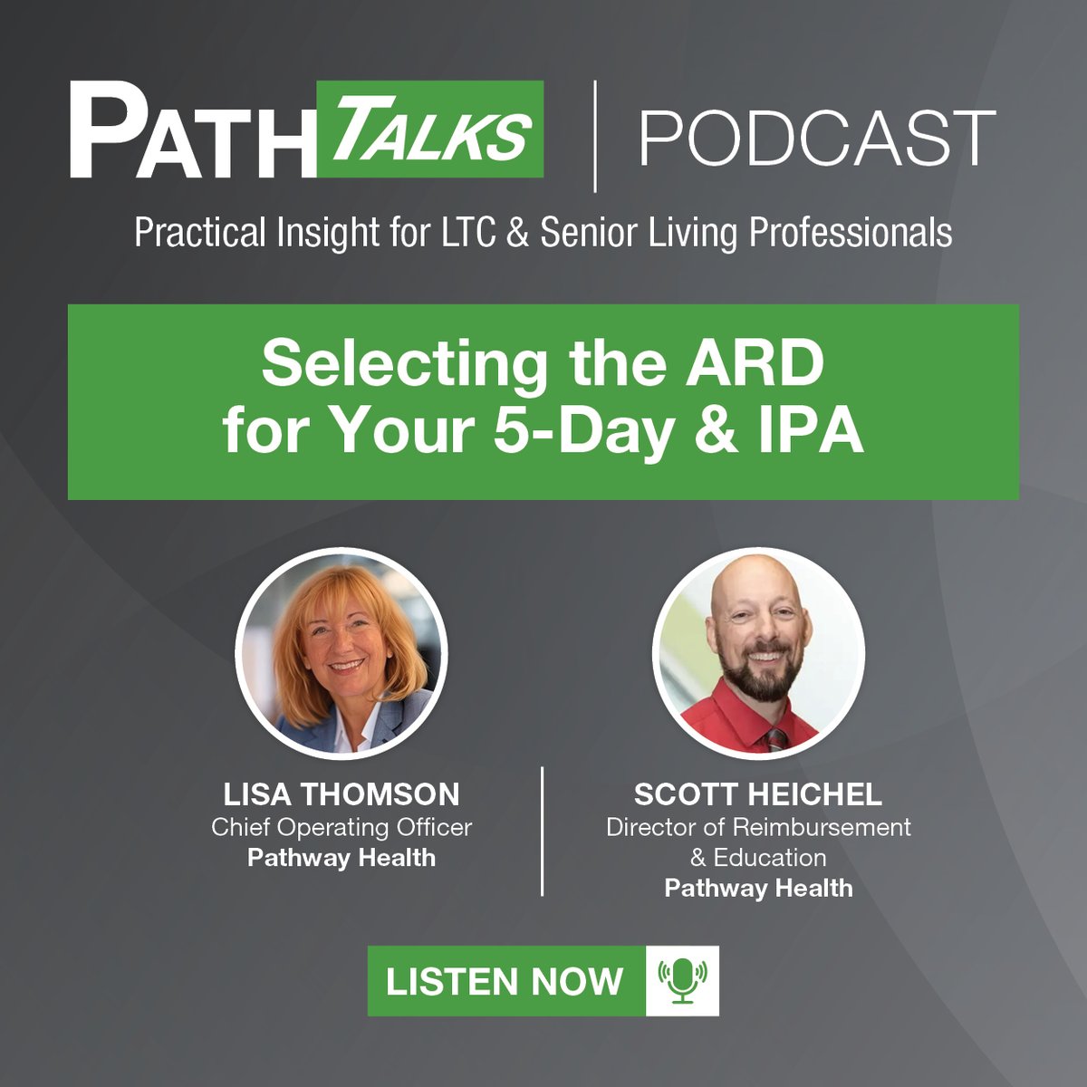 Pathway_Health's tweet photo. Tune in to our latest episode of PATHTalks to learn why selecting the right ARD for the Medicare 5-Day and IPA assessments is a leadership responsibility that impacts reimbursement accuracy, compliance, and care recognition: https://t.co/2Aaa46FjL2 https://t.co/UJg1oTqbk0