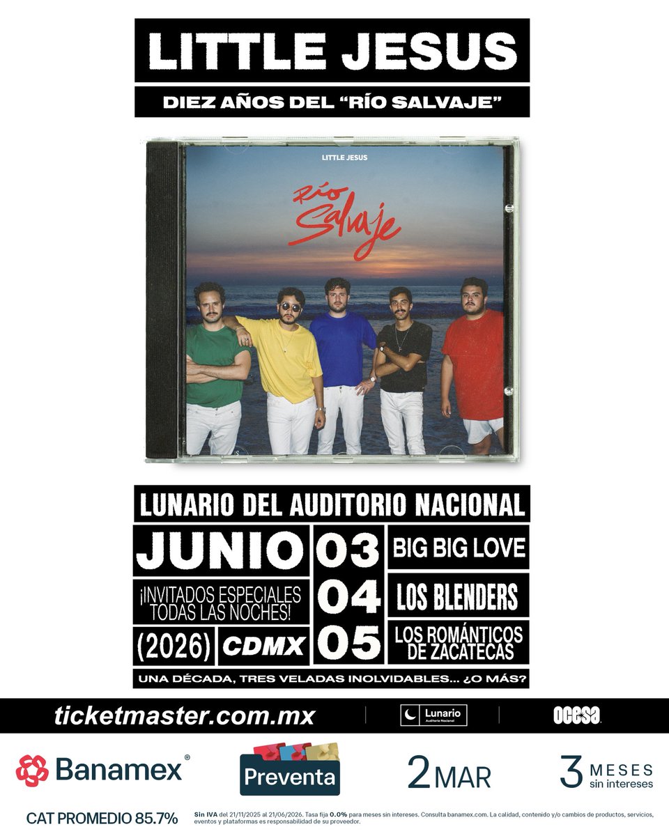 ocesa_total's tweet photo. ¡Little Jesus llega a festejar diez años del "Río Salvaje" al Lunario del Auditorio Nacional! 🖤💥

#PreventaBanamex: 2 de marzo. 
Venta general a partir del 3 de marzo. https://t.co/LgVXPoC5mT
