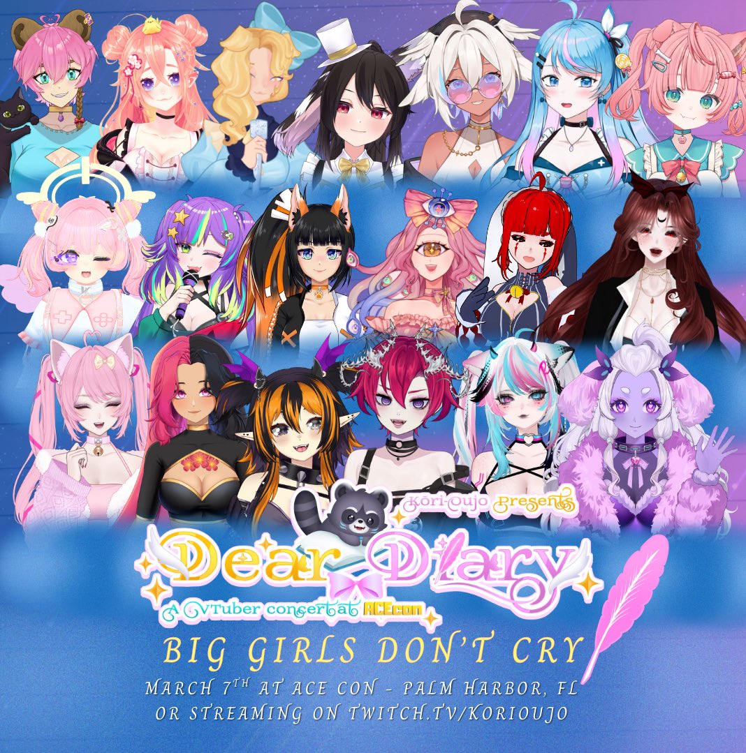 korioujo's tweet photo. ☀️Thank you to the amazing participants in the group song BIG GIRLS DONT CRY☀️

Come see the DEAR DIARY concert at the Palm Harbor library, FL- or on Twitch! #DearDiaryACE 

📌Sat March 7th @ 3pm EST / 2pm CST / 12pm PST

Free ticket reservation + thank you to our performers⬇️ https://t.co/aSL5OswwiM