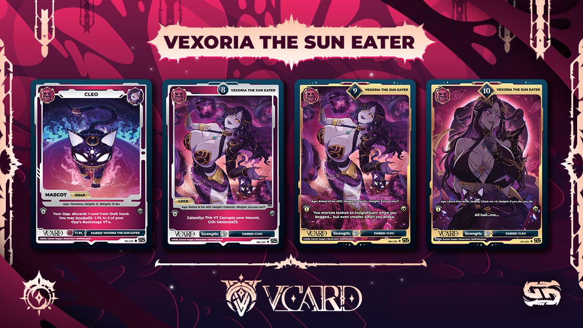 Super excited to finally reveal these cards! Remember to use code SNEK when you get your packs!

And so all shall fall to chaos... 

All hail... Me. 💜🐍

Thank you so much 🎨 @/iAMPattyQuin for these awesome pieces!
