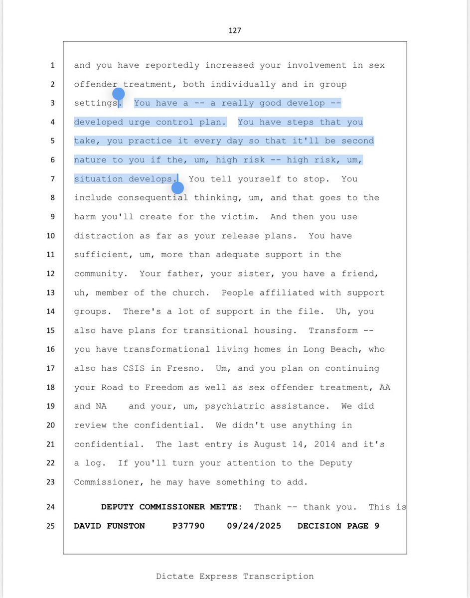 BREAKING: <a href="/FoxNews/">Fox News</a> has obtained the September 2025 parole hearing transcript for serial child rapist David Funston, in which he says as recently as 2021, he was masturbating to children in prison, including fantasies he was having about an 8-year-old girl who used to live across