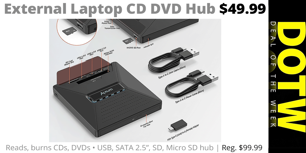#ConnectingPoint's DEAL OF THE WEEK (2/27/26): External Laptop CD DVD Hub reg. $99.99; #DOTW sale price: $49.99. Through 3/5/26 while supplies last. | tinyurl.com/4becbxsh
.
#DealOfTheWeek #MedfordOregon #RogueValley #SouthernOregon #TravelEssentials #USBaccessories #USBhubs