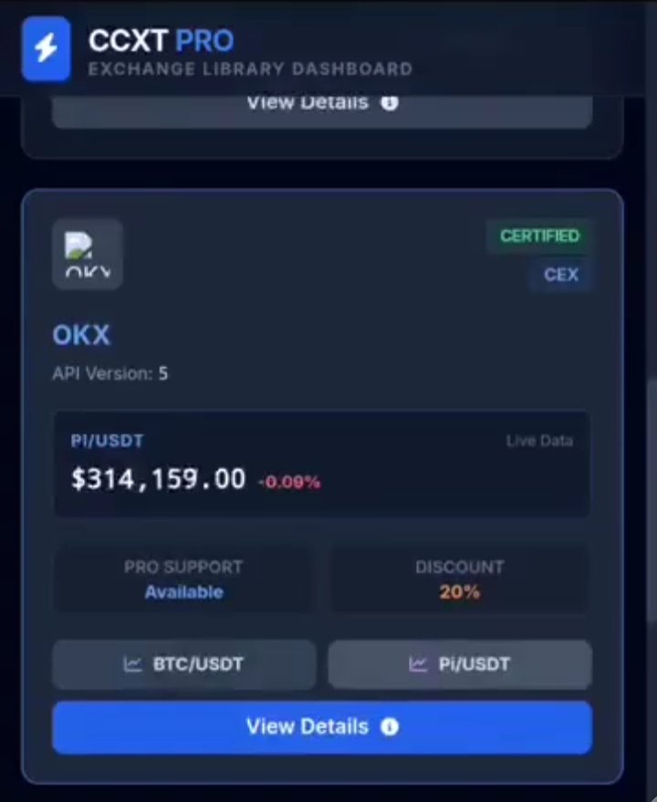 WaeliaMe's tweet photo. CCXT is an open-source library connecting to 100+ crypto exchanges. It’s reliable because it pulls data directly from the platforms. $Pi’s real value is already synced, contracts are active, and everything will appear soon, alongside mainnet token activation as Dr Fan mentioned https://t.co/L6dgx9NSGf