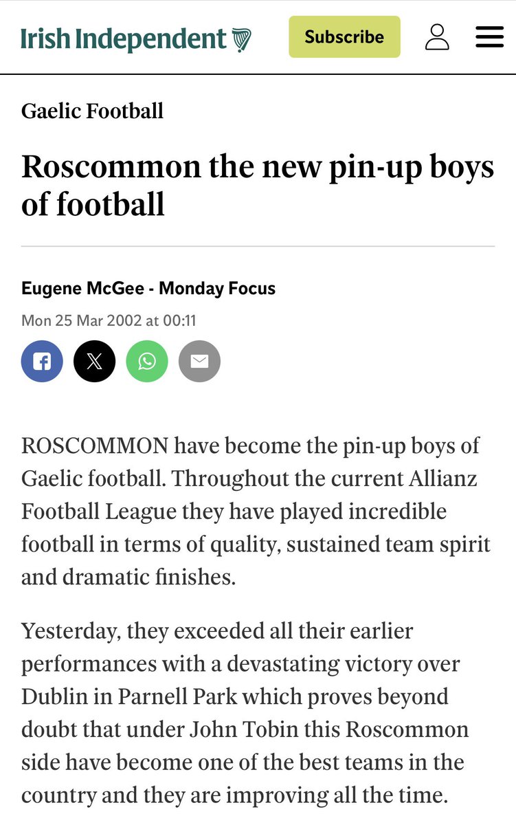 Tommurf85's tweet photo. @SeamusDuke @RoscommonGAA @DubGAAOfficial @RoscommonPeople The legendary Eugene McGee pronounced us as the “Pin-up boys of football” after that win! https://t.co/ePfvMMi4B1