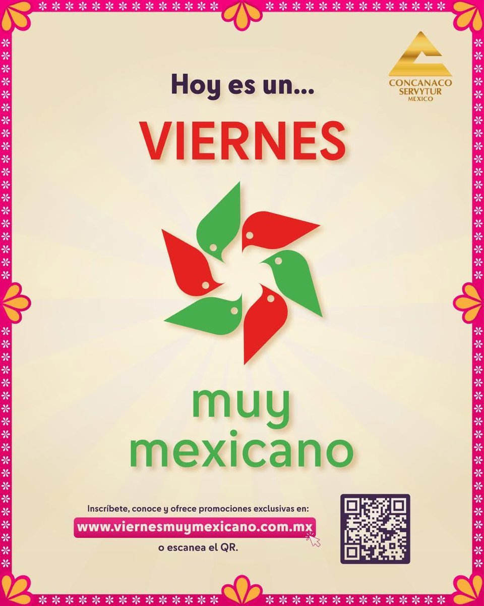 ¡HOY se vive #ViernesMuyMexicano! 🔥🛍️

Promos activas, negocios listos y la caja sonando 🔔💵

Consume local ❤️
Recuerda: es todos los últimos viernes de cada mes.

Súmate: viernesmuymexicano.com.mx