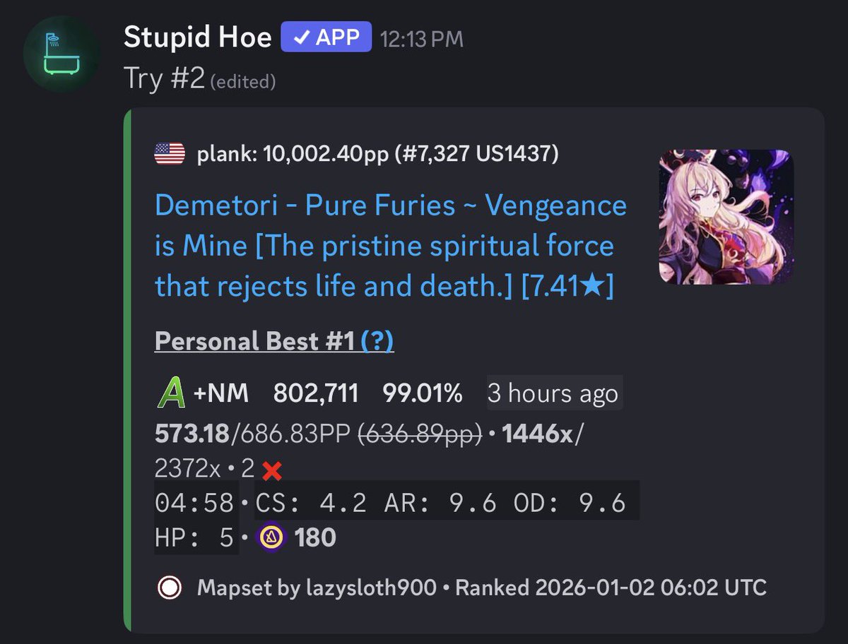 plankboii's tweet photo. Top play and 10k pp 🙂❤️ https://t.co/eihcEmFReu