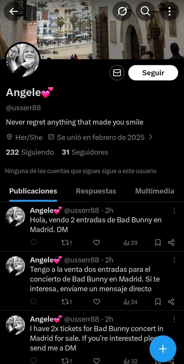 don't buy any ticket from this person, it's scam 

bad bunny ticket Madrid