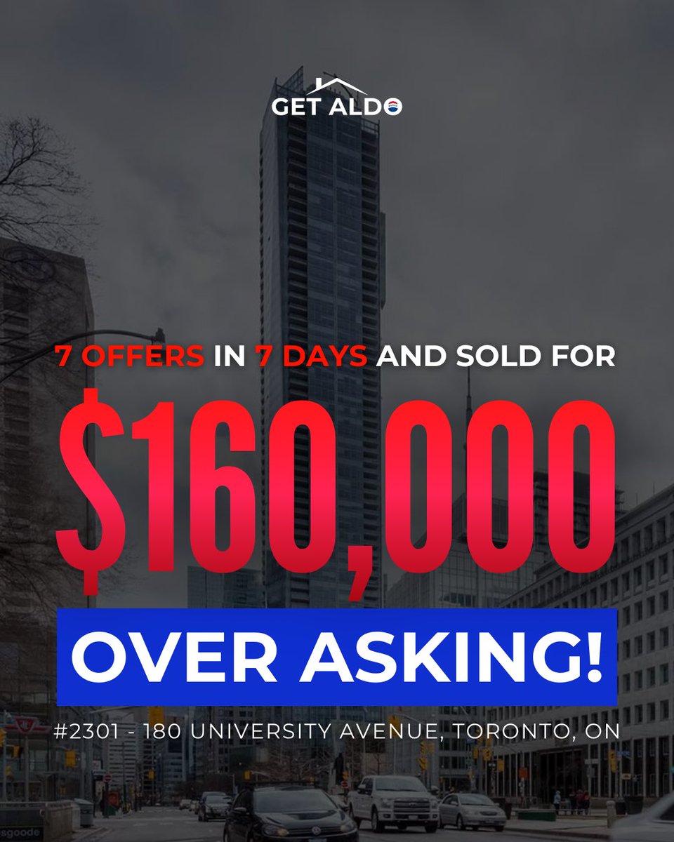 Who says condos are not selling!? 👀

🔥 7 Days on Market
🔥 7 Competing Offers
🔥 $160,000 OVER Asking Price

Stop letting average advice cost you time and equity.

Don't just list it. To get it sold, call (416) GET-ALDO! 📲

#torontorealestate #torontocondos #shangrilatoronto