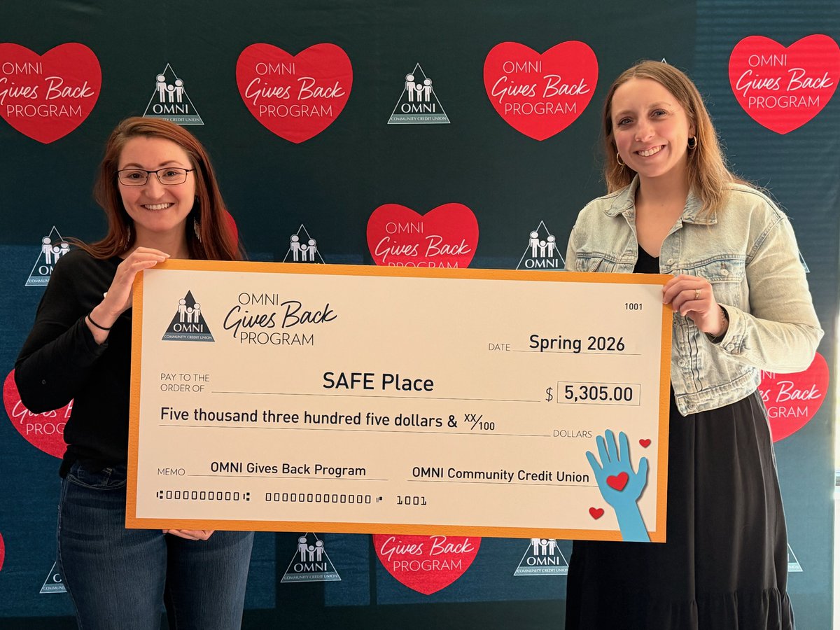 Ending the week on a meaningful note.
Today, we presented $5,305 to S.A.F.E. Place through our 2025 OMNI Gives Back Program to support individuals and families in our community.
Proud of the impact our members make possible.
Learn more: omnicommunitycu.org/OMNIGivesBack