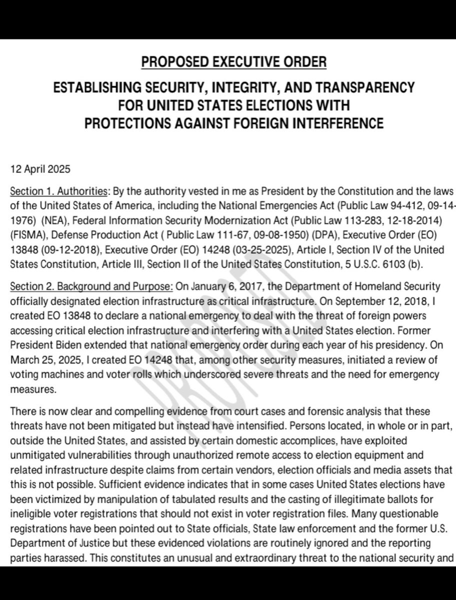 TokyoTom2020's tweet image. Here’s the top page, as #DemocracyDocket has just now leaked the 17-page draft document that apparently has been under way since April of last year in an effort to thwart the 2026 American #midterm elections and overturn #democracy. This is a serious national security issue and