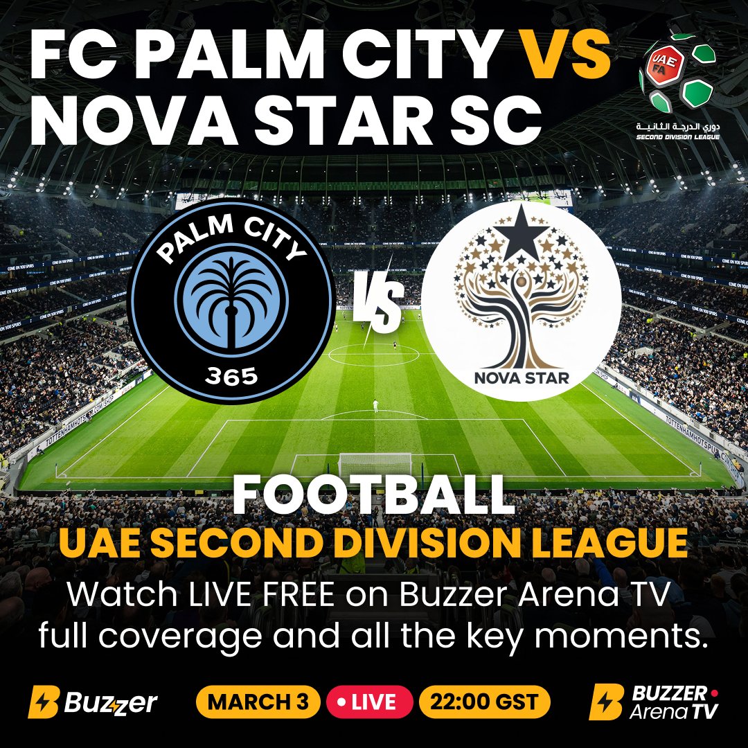 BuzzerFan's tweet photo. 🇦🇪⚽ MATCHDAY ANNOUNCEMENT
Get ready for an exciting football clash in Dubai!
FC Palm City 🆚 Nova Star
📅 March 3, 2026
🕙 22:00 (GST)
📍 Shabab Al Ahli Dubai Stadium – Home of Shabab Al Ahli Club
#dubai #palmcityfc #novastar #football https://t.co/SOlR8JnKRC