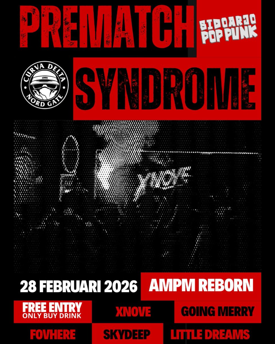 Untuk menyambut laga di akhir pekan, mari merayakan lewat nada-nada sumbang dengan alunan distorsi yang menggairahkan.

Sampai bertemu, di ruang doa sebelum laga.

28/Feb/2026 at Ampm Reborn, Jl. Kav. DPR IV, Nggrekmas, Pagerwojo.