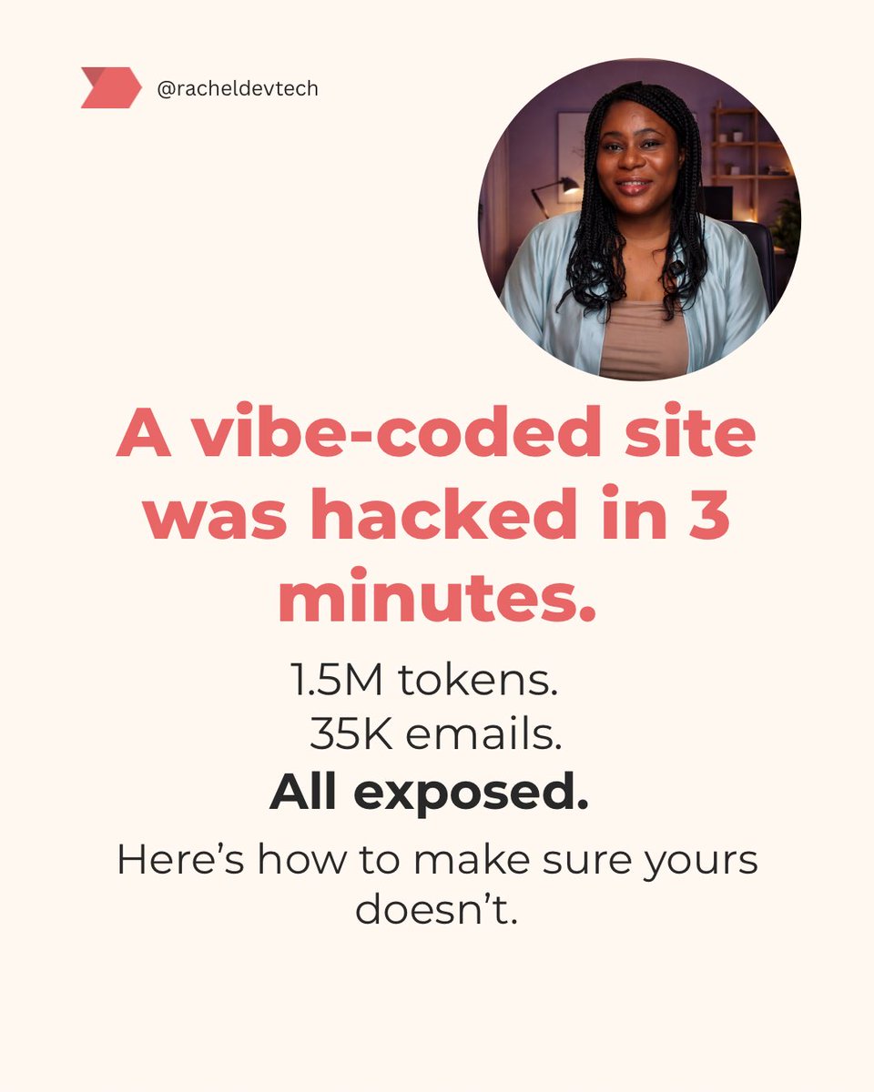 Richie4love's tweet photo. My last post on TikTok on how to secure your vibe coded website and how a vibecoded website was hacked in 3 minutes 
https://t.co/Pr7x3JqdVL

#vibecoding #webdeveloping #aicoding https://t.co/pbQU2hBkwt