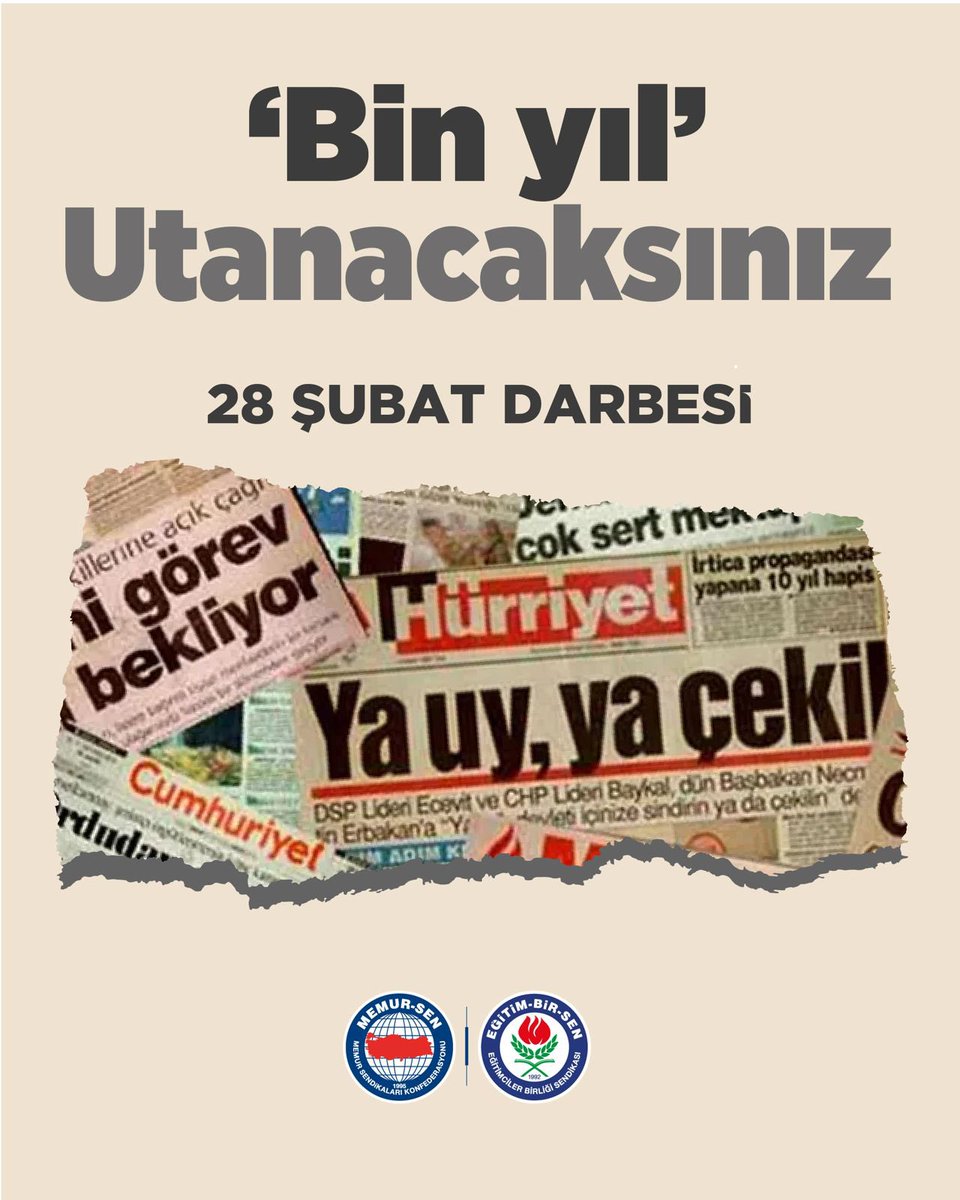 eyupbulentmiran's tweet photo. MİLLETİMİZ DARBECİLERİ BİN YIL SÜRECEK UTANCA MAHKÛM ETMİŞTİR
 
Siyonist güdümlü ihanet şebekesinin millî iradeyi yok etmek amacıyla 29 yıl önce gerçekleştirdiği meşum 28 Şubat darbesini unutmadık, unutturmayacağız. https://t.co/6AykOJ6FUV