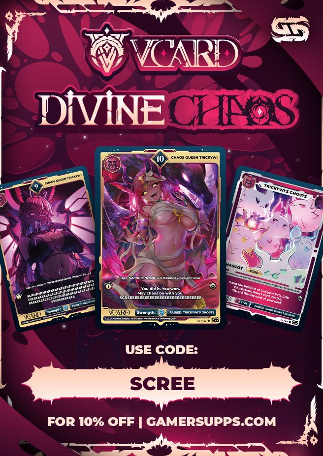 DIVINE CHAOS IS OUT!

Use Code: SCREE!  

My cards came out beautifully ￼🥹♥️

 (My Lovely Artists: @.OniKanzei @.iAMPattyQuin, @.henriehour)