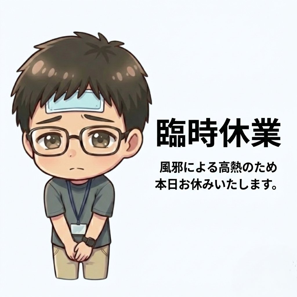 pcsky0501's tweet photo. 【臨時休業のお知らせ】 
大変申し訳ございません。私が風邪による高熱で声が出ない状態のため、本日は臨時休業とさせていただきます。
ご不便をおかけしますが、何卒ご理解のほどよろしくお願いいたします。しっかり治して再開いたします。

#PCSKY #中古パソコン #札幌 #西区 #宮の沢 #臨時休業 https://t.co/YIIeFYHO1i