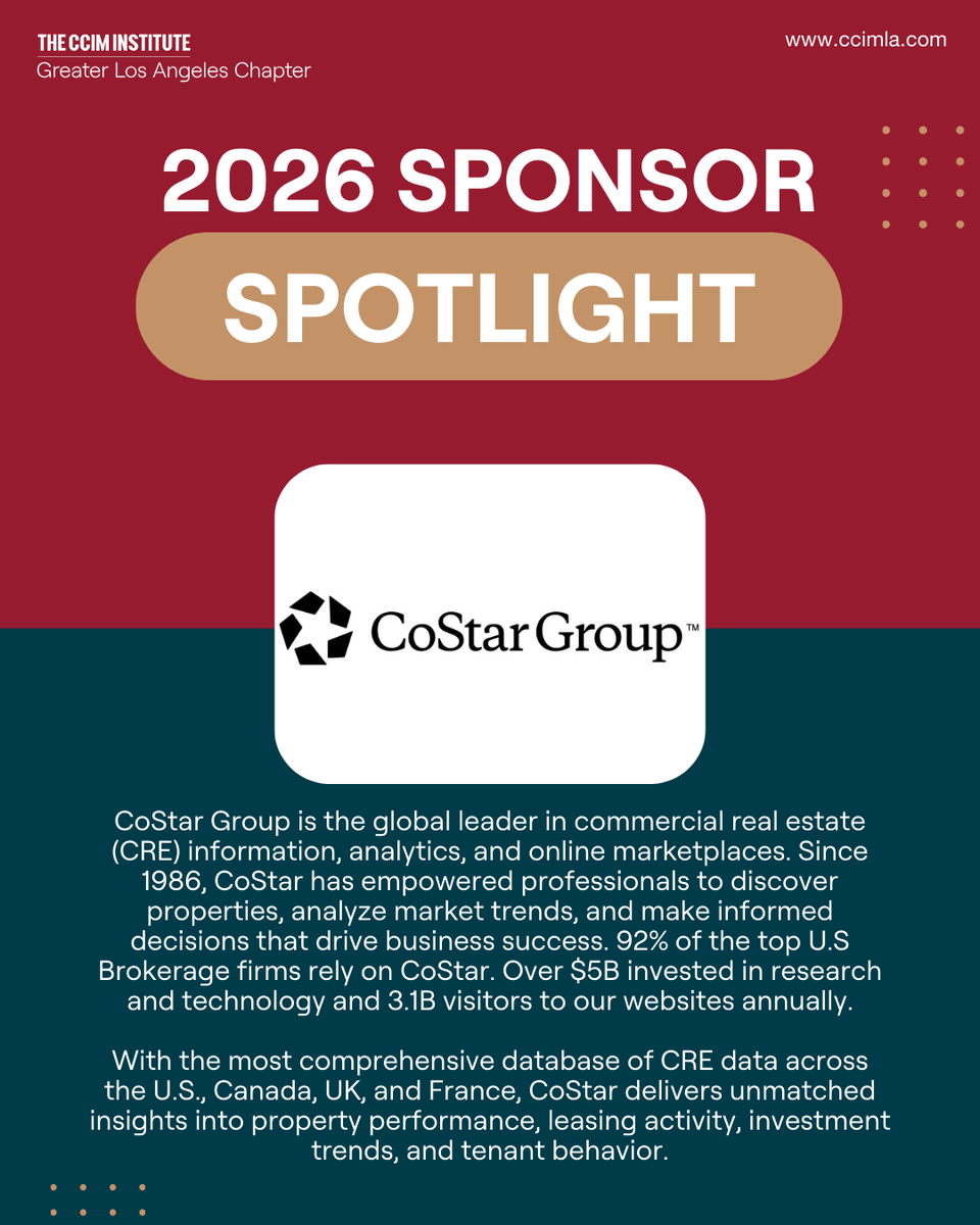 We’re proud to recognize CoStar Group as our 2026 Platinum Sponsor! 🌟

A global leader in CRE data, analytics, and online marketplaces, CoStar continues to empower professionals with the insights that drive smart decisions.

Thank you for your Platinum-level support in 2026!