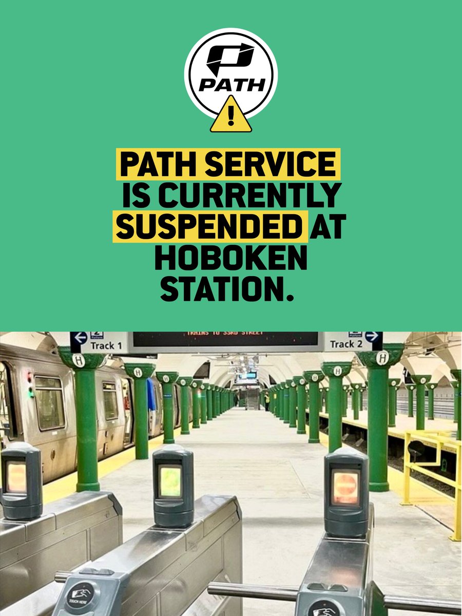 CityofHoboken's tweet image. 🚨PATH service is currently suspended at #Hoboken Station. 🚨

@NJTRANSIT cross-honoring is in effect, and we recommend allowing extra travel time for your PM commute. 

Get the details: nixle.us/H4QXH