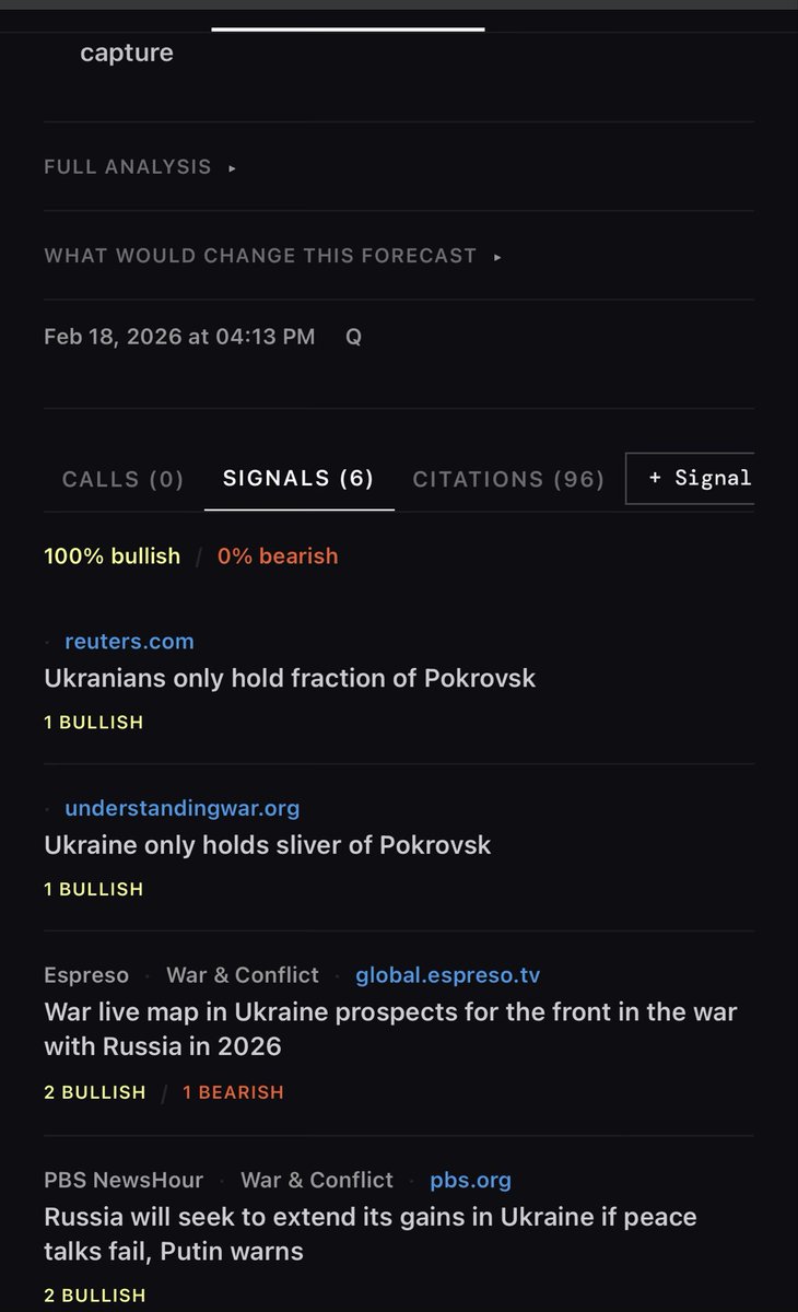 Q has a perfect record forecasting world events markets, with a 20% ROI realized in the last two weeks. 

Most recent win was predicting that Russia would capture all of Pokrovsk by March 31. 

Q stays ahead of the market by collaborating with Quotient’s human users to find and