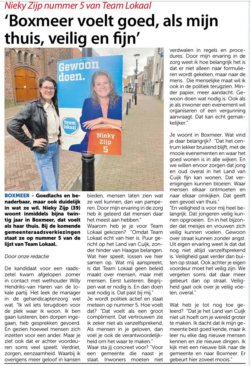 🟠🔵Deze week een interview met onze kandidaat Nieky Zijp in boxmeerse 'krant De Bok':