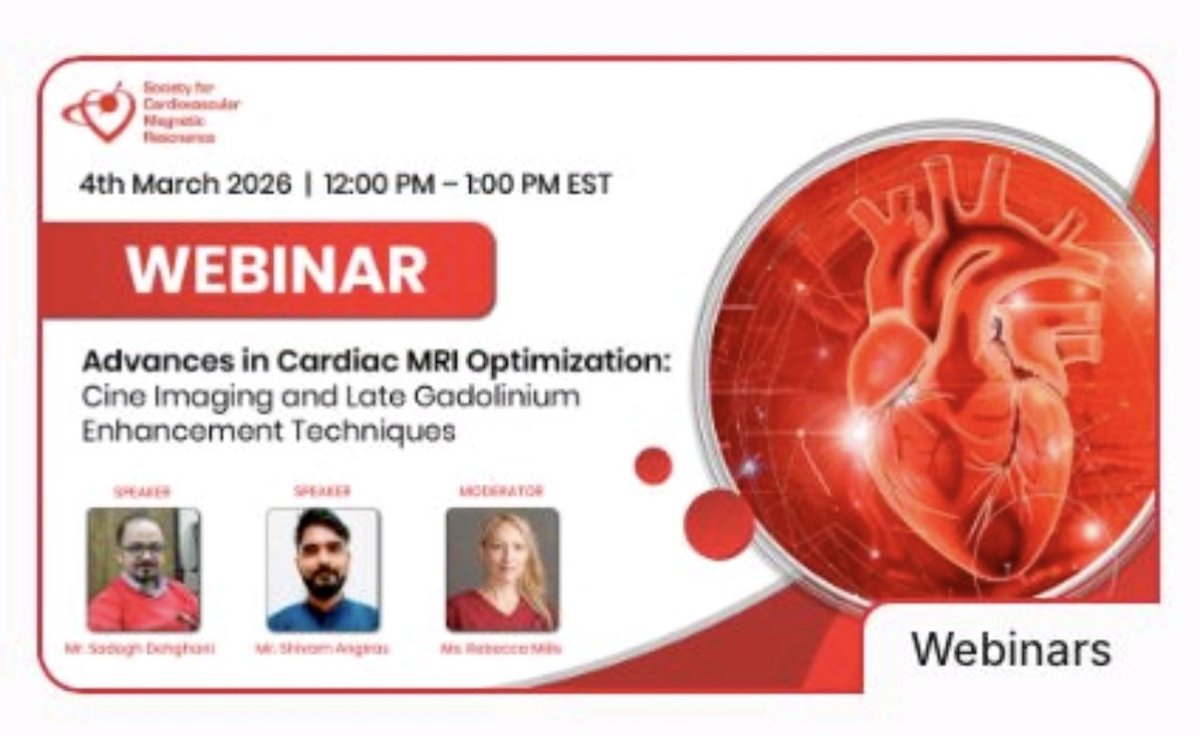 TiagoSeq's tweet photo. Cardiac MRI never stands still 🫀
Looking forward to this webinar on: • Cine imaging optimisation
• Late Gadolinium Enhancement techniques
• Practical CMR advancements
Continuous learning = better imaging, better patient care.
Register here: https://t.co/qBPPlAqQRc https://t.co/CBf9wzT24J