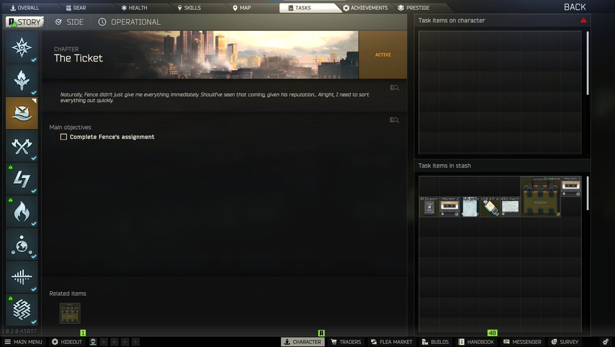 Introo_'s tweet photo. @nikgeneburn @bstategames Now I only see "Complete Fences assignment" but cant see the actual quest which is to Co-op extract on Woods and Reserve. Still cant continue with The Ticket questline in order to Escape from Tarkov...
@nikgeneburn @bstategames Fix this please... https://t.co/6J5bqhSP3U