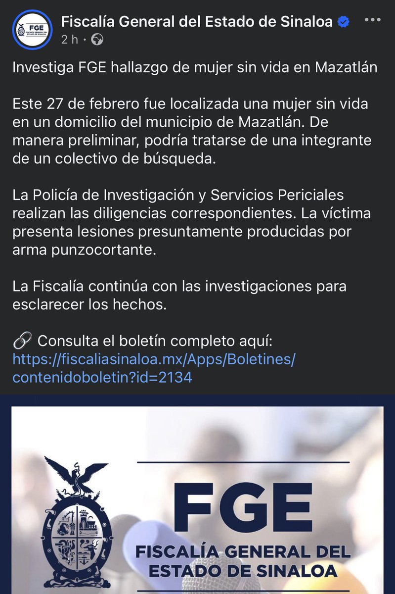 🚨Asesinan a la madre buscadora Rubí Patricia Gómez-Tagle en Sinaloa

Mientras la presidenta Claudia Sheinbaum realiza una visita en el estado, la Fiscalía de Sinaloa confirmó la muerte de la madre de Édgar López, joven desaparecido el año pasado en Mazatlán.

Rubí Patricia fue