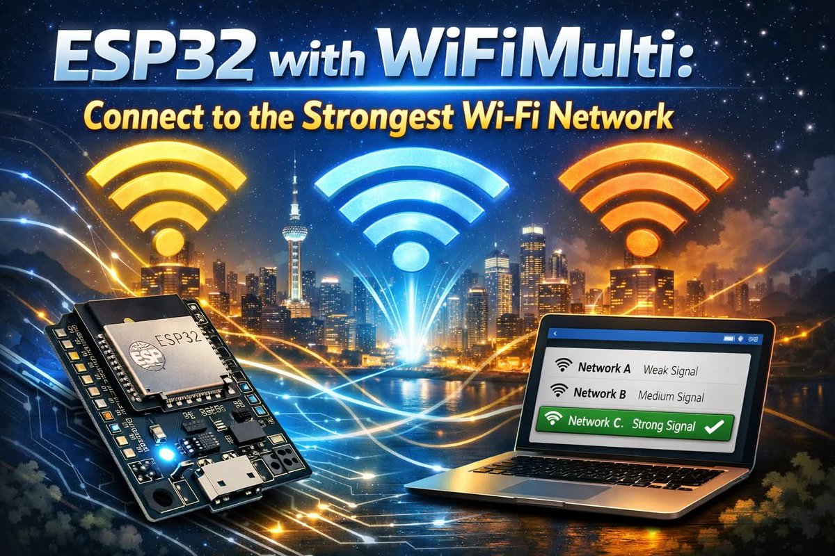 ebokify's tweet photo. ESP32 with WiFiMulti: Connect to the Strongest Wi-Fi Network 
https://t.co/luChMNvNqI 

🔥 Top 6 ESP32 eBooks for $20
https://t.co/Hxqate8M7u

#ESP32 #ESP32S3 #ESP32C6 #ESP32CAM #ESP32Display #ESP32Project #ESP32Tutorial #Espressif #Arduino #IoT #Microcontroller #EmbeddedSystems https://t.co/gieoU20ym5