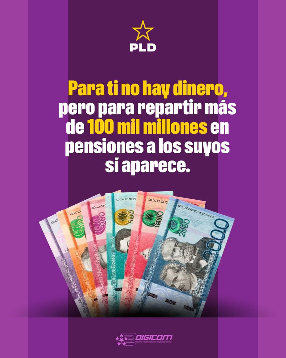 vmanuelcg's tweet photo. Dinero no hay para el pueblo, pero para repartir +100 mil millones a los suyos sí aparece. PRM: gobierno de élite, no del pueblo. #NosotrosSíSabemosGobernar #VolvamosAVivirBien #ConElPLDSeVivíaMejor#VolvamosAVivirBien https://t.co/XWSC7ad614
