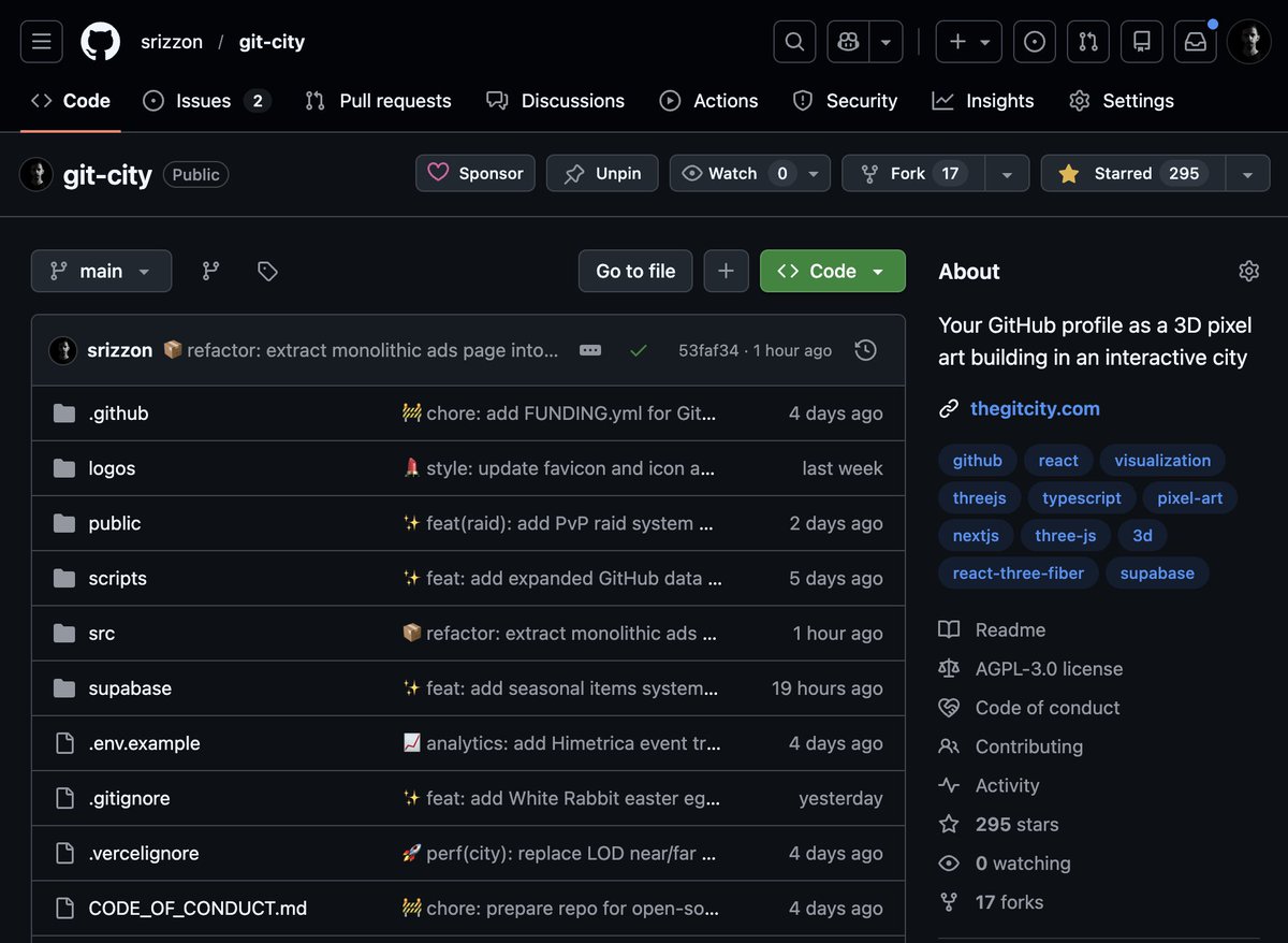 PRECISA TER 5K DE ESTRELAS NO REPOSITÓRIO, TEMOS 295 NO GIT CITY, BORA BATER 5K PRA EU GANHAR O SUPER PODER DO 20X!!!

LINK DO REPOSITÓRIO:
github.com/srizzon/git-ci…