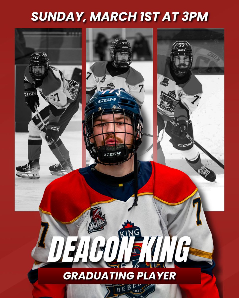 rebellionojhl's tweet photo. King Day!

In our season finale on Sunday, March 1st, we’ll be celebrating Deacon King’s junior career as he takes the next step in his life after this season!

Even though we’ve only had him for a short time, he’s already made a massive impact on our team.

#RiseOfTheRebellion https://t.co/ECSDBRTU65
