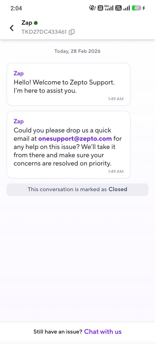 It's more than 40 minutes I placed the order. No clear communication. Still packing at 2 am night. Stuck at 11 min from long. Facing this 2nd time in a row. No refund nothing. Customer service is worst, always redirects to mail. It's a zepto cafe order. <a href="/zeptocares/">Zepto Cares</a> <a href="/ZeptoNow/">Zepto</a>