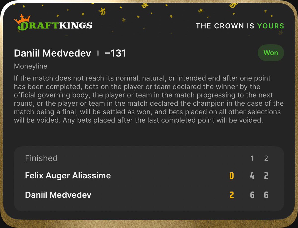 stackpicksvip's tweet photo. GREAT EARLY WIN FOR MEDVEDEV 🤝🏾✅

#STACKDAILY #DAILYLOCKS #NBA #NFL #NHL #MLB #TENNIS #PRIZEPICKS #Rainbet #DraftKings          #Whop #SportsBettingX
 #Gambling𝕏 https://t.co/17h7O4J8E6