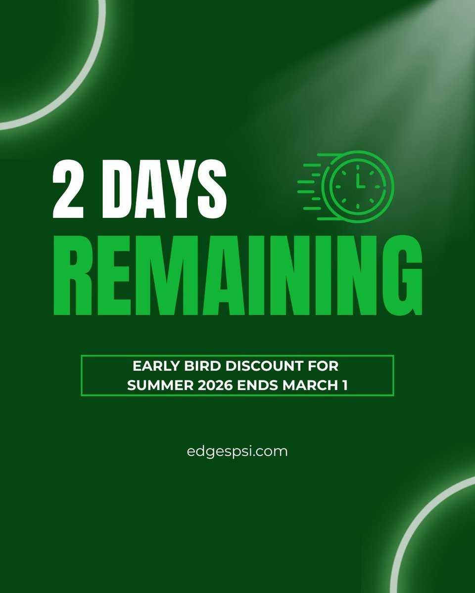 As our Winter season winds to a close, now is the perfect time to start thinking about Spring &amp; Summer programs. Our Early Bird Discount for Summer 2026 ends March 1, 2026, so don't miss your chance to register before it's gone! Visit edgespsi.com for details