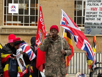 UGCitizen256's tweet photo. 🚨UPDATE PROTEST VOTE🚨

With deepest gratitude and profound respect I want to send a special thanks to Ugandans in United Kingdom who decided to take to street to protest against fake election results announced by Electoral commission. 

Dictator Museveni we don’t recognise you as legitimate president of Uganda. We urge the international community not compromise their moral obligation of holding governments accountable. We are calling out United States of America to stop funding our destruction.

#FreeUgandaNow