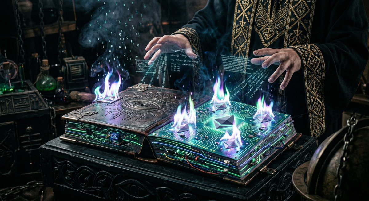 ModReaperImager's tweet photo. The blockchain is the resurrected grimoire. Smart contracts are autonomous spells, executed with mathematical inevitability. Mining is the literal alchemical extraction of value from base material. 

https://t.co/Em5gdzEdcX 

#Blockchain #Ethereum #Singularity #Occult #Philosophy https://t.co/HzIDP2I8I8