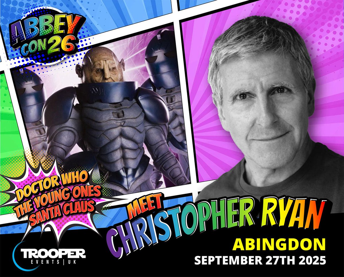 TrooperEventsUK's tweet photo. We are absolutely thrilled to reveal our first guest announcement for Abbey-Con 2026…

🌟 Christopher Ryan 🌟

A true legend of British comedy and sci-fi, Christopher Ryan has brought some of the most unforgettable characters to life across stage and screen. https://t.co/mNN3Gm2WWJ