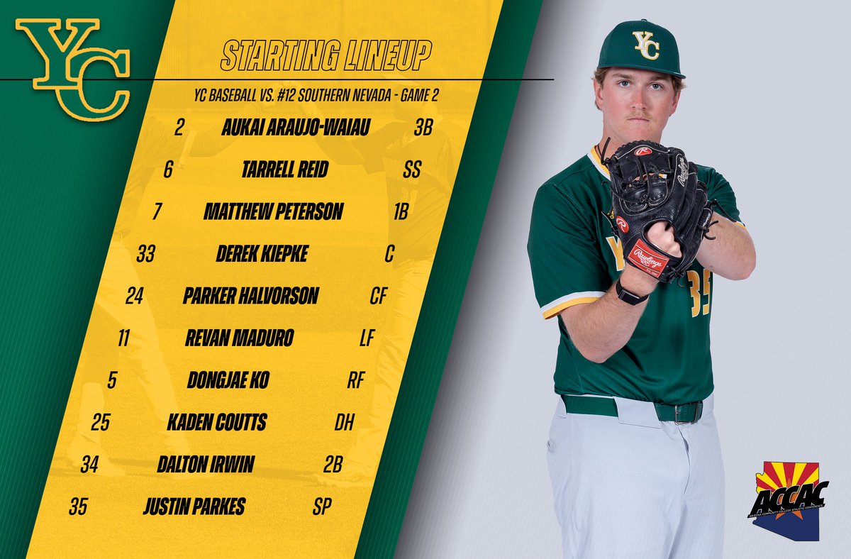 STARTING LINEUP, <a href="/YavapaiBaseball/">Yavapai Baseball</a> Game 2 vs. #12 CSN

#GoRiders