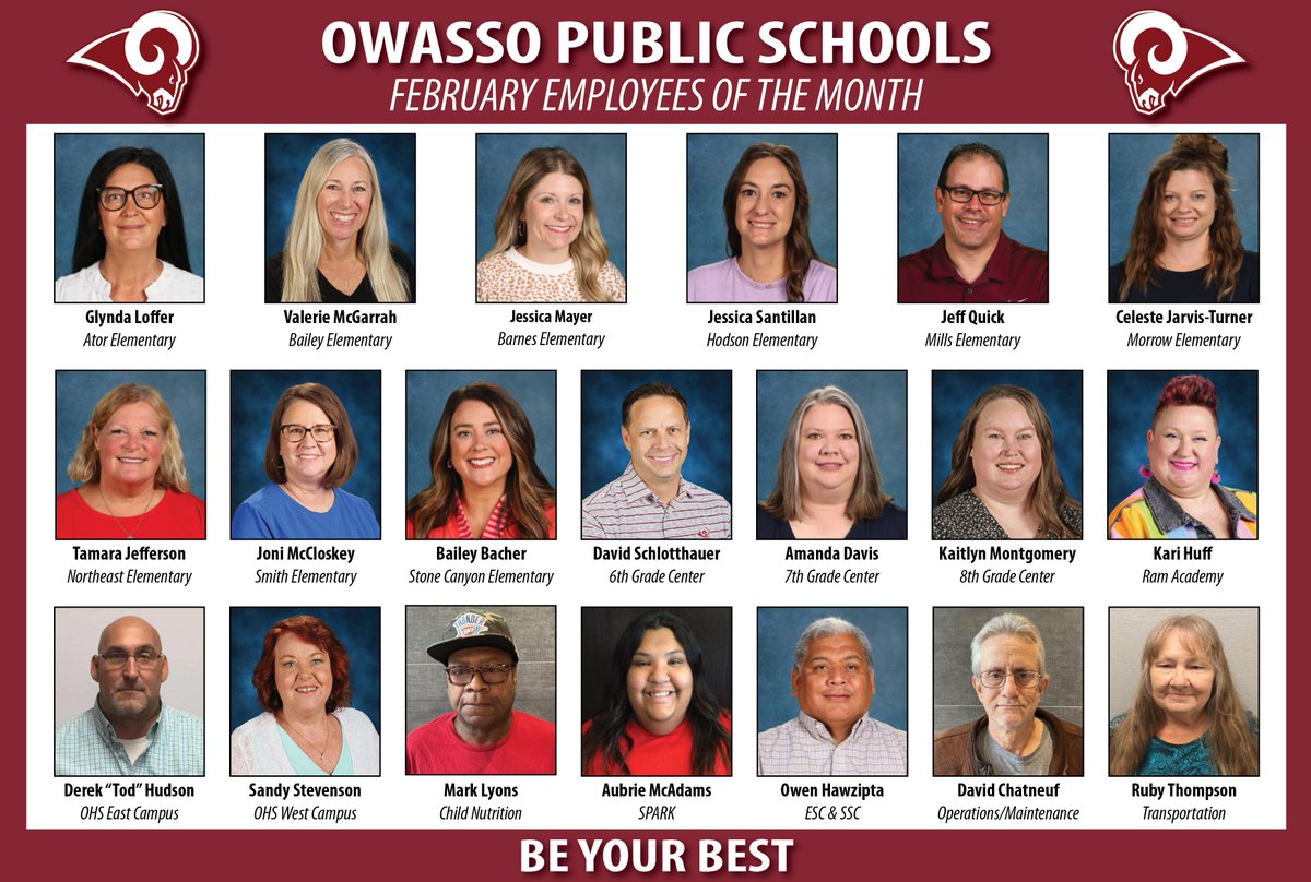 OwassoSchools's tweet image. We ❤️ our OPS team!

It's time to celebrate our February Employees of the Month recognize those employees who go above and beyond for students, colleagues, and our community. These individuals lead with heart and make OPS a place where everyone can thrive.

#RamPride #RamFam