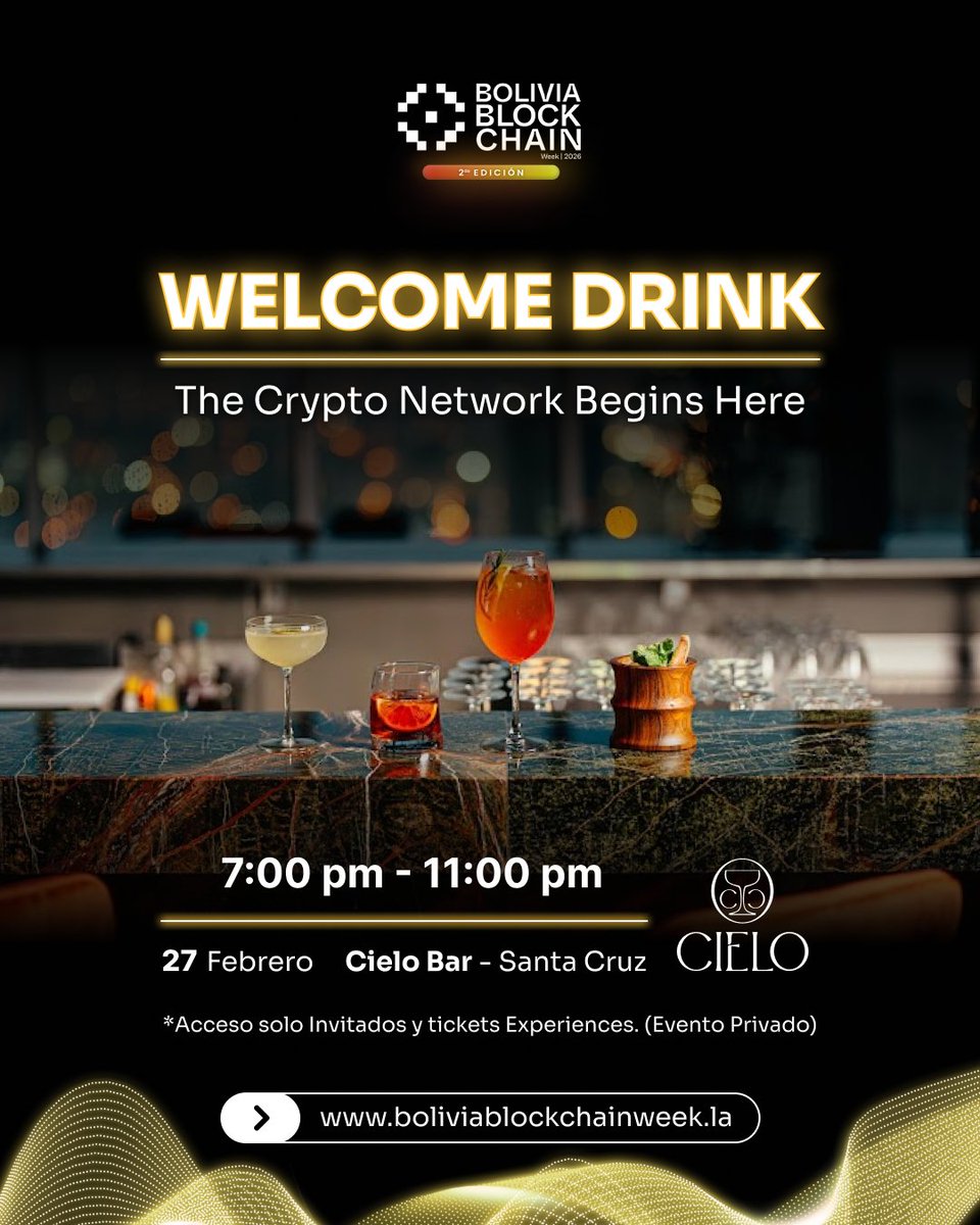 BOLIVIA_BBWEEK's tweet photo. 🥂 WELCOME DRINK, The Crypto Network Begins Here

Hoy iniciamos Bolivia Blockchain Week 2026 con un espacio diseñado para conectar antes del gran día.

Un encuentro exclusivo donde speakers, líderes del ecosistema y mentes clave de la industria compartirán en un ambiente cercano y estratégico.

La antesala perfecta para lo que se viene mañana 🔥

Acceso exclusivo para invitados y holders de entradas Experience. Habrá lista en la entrada.

#BoliviaBlockchainWeek #BBWEEK2026 #CryptoNetworking #Web3Latam