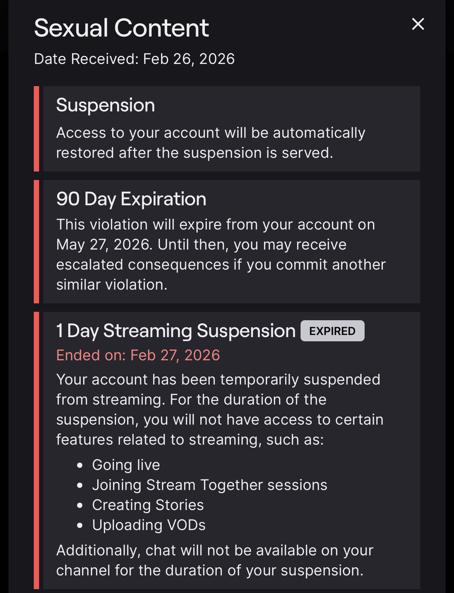 Kittyflutexbl's tweet photo. So I know I’m not a very big streamer my community isn’t the largest but I hope @TwitchSupport sees this. This new system suspended me for a day and after the ban it remains suspended I can’t access any of my information it appears my account was indefinitely banned. Please help https://t.co/MUWTf6Gi38