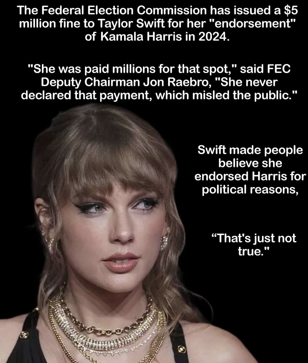 🚨 TAYLOR SWIFT JUST GOT FUCKING DESTROYED 🚨

POP PRINCESS EXPOSED AS A PAID POLITICAL WHORE!

🔗 t.me/+bWjXP07v90xlY…

The Federal Election Commission just dropped a $5 MILLION BOMB on Taylor Swift for her sleazy “endorsement” of Kamala Harris — because she was secretly PAID