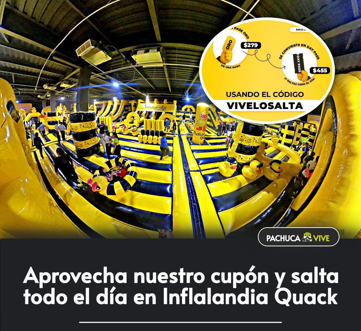 🐥 Con este código puedes transformar un pase de una hora en un DAY PASS para disfrutar por completo Inflalandia Quack en Explanada
DETALLES 👉 pachucavive.com/?p=101796