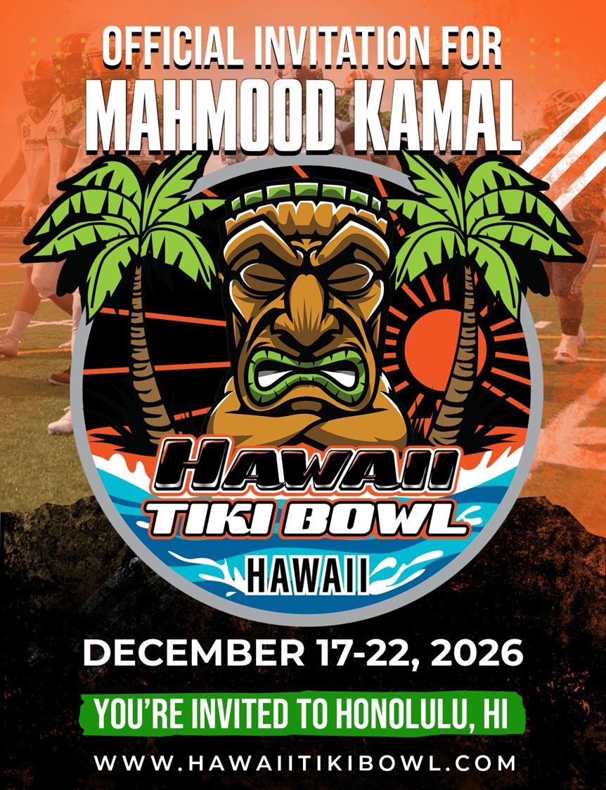 Mahmood12_K's tweet photo. Blessed to have received an invite to play in the @HawaiiTikiBowl!! #AGTG https://t.co/2KlquxKpzU