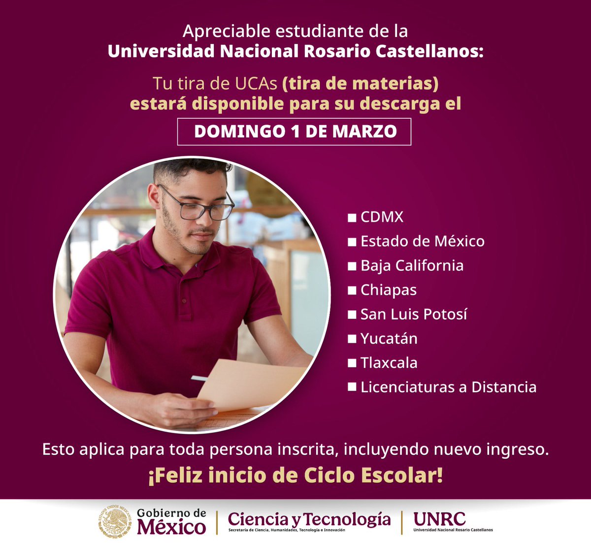 UNRCastellanos's tweet photo. ¿Ansiedad nivel: Revisando el portal cada 5 minutos? 😅

#ComunidadUNRC, su tira de materias estará disponible oficialmente el DOMINGO 1 DE MARZO. 🗓️

Agarramos parejo con diversos estados, recuerda que #YaSomosNacional. 🙌🏼✨

#SomosRosarioCastellanos https://t.co/jS5VlHBekB
