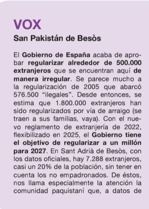 voxsantadria's tweet image. ✍🏻 Ya puedes leer nuestro artículo mensual en la Revista Viure.

El Gobierno acelera el reemplazo demográfico regalando el DNI y repartiendo ayudas que pagamos todos, mientras el autóctono queda en el olvido 🇪🇸

⚠️ Sant Adrià ya es el ejemplo del descontrol.

#sab #invasion